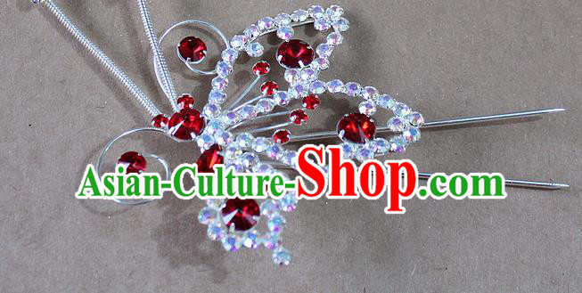 Chinese Traditional Peking Opera Diva Hair Accessories Ancient Princess Red Crystal Butterfly Hairpins for Women