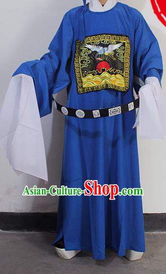 Chinese Traditional Peking Opera Niche Blue Robe Ancient County Magistrate Costumes for Men