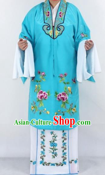 Chinese Traditional Peking Opera Actress Costumes Ancient Nobility Lady Sky Blue Cloak for Women