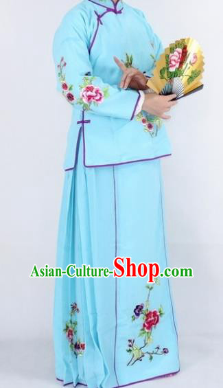 Chinese Traditional Peking Opera Young Lady Costumes Ancient Maidservants Blue Dress for Women