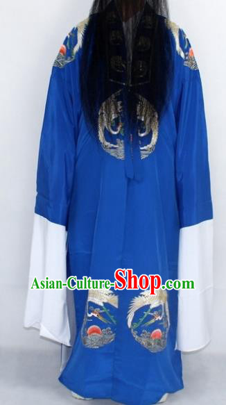 Chinese Traditional Peking Opera Old Gentleman Blue Robe Ancient Landlord Costume for Men