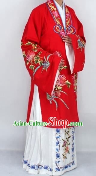 Chinese Traditional Peking Opera Diva Costumes Ancient Princess Embroidered Chrysanthemum Red Dress for Women
