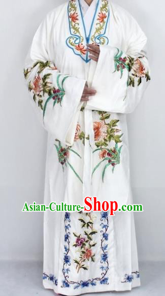 Chinese Traditional Peking Opera Diva Costumes Ancient Princess Embroidered Chrysanthemum White Dress for Women