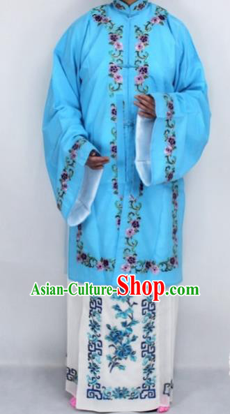 Chinese Traditional Peking Opera Nobility Lady Costumes Ancient Embroidered Blue Dress for Women