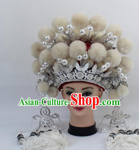 Chinese Traditional Peking Opera White Venonat Phoenix Coronet Ancient Bride Hair Accessories for Women