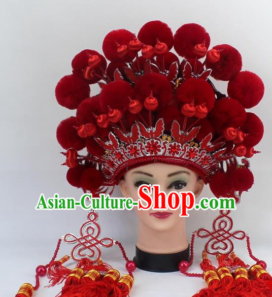 Chinese Traditional Peking Opera Red Venonat Phoenix Coronet Ancient Bride Hair Accessories for Women