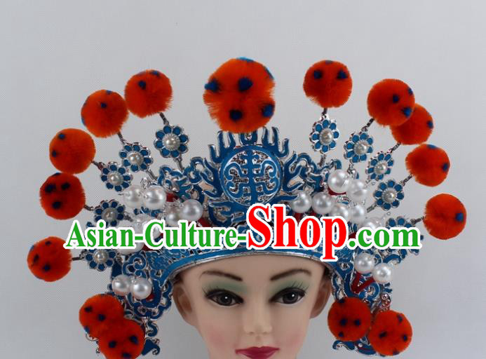 Chinese Traditional Peking Opera Takefu Orange Venonat Helmet Ancient Warriors Hat for Men