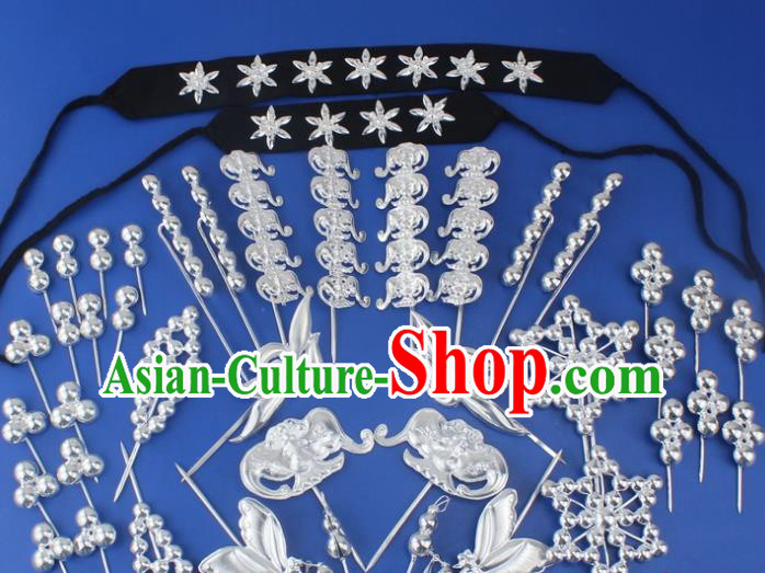 Chinese Traditional Peking Opera Actress Hair Accessories Ancient Sliver Hairpins Complete Set for Women