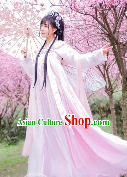 Traditional Chinese Ancient Peri Goddess Embroidered Costumes Tang Dynasty Princess Hanfu Dress for Women