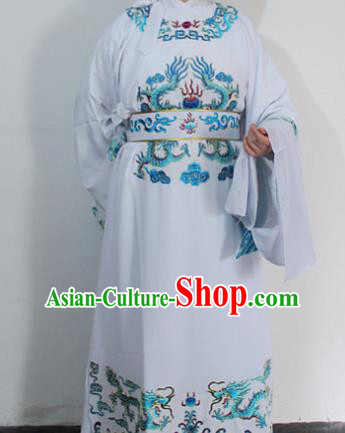 Chinese Traditional Peking Opera Scholar White Embroidered Robe Ancient Minister Costume for Men