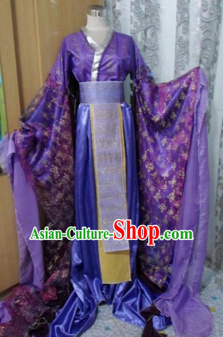 Traditional Chinese Han Dynasty Classical Dance Costumes Ancient Imperial Consort Purple Hanfu Dress for Women