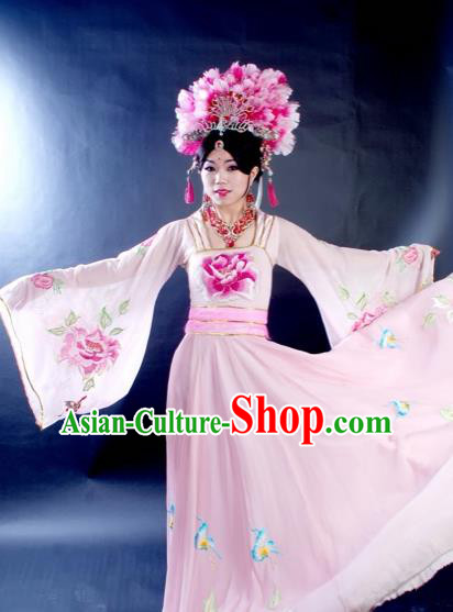 Traditional Chinese Classical Dance Embroidered Costumes Ancient Imperial Consort Pink Hanfu Dress for Women