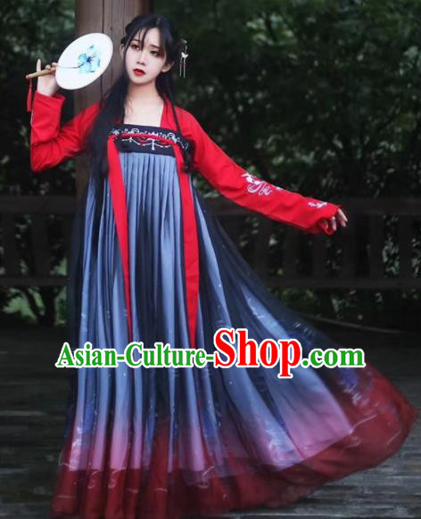 Traditional Chinese Ancient Peri Goddess Hanfu Dress Tang Dynasty Princess Embroidered Costumes for Women