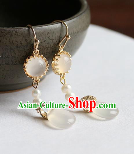 Chinese Traditional Jewelry Accessories Ancient Hanfu Chalcedony Earrings for Women