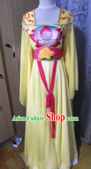 Traditional Chinese Classical Dance Embroidered Costumes Ancient Peri Yellow Hanfu Dress for Women