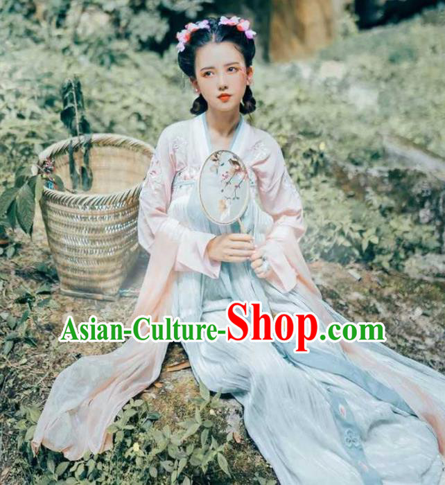 Traditional Chinese Ancient Peri Hanfu Dress Tang Dynasty Princess Embroidered Costumes for Women