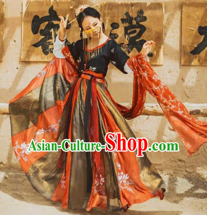 Traditional Chinese Ancient Peri Hanfu Dress Tang Dynasty Court Princess Embroidered Costumes for Women