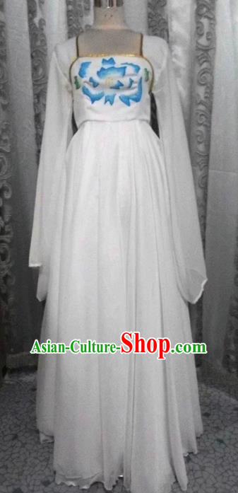 Traditional Chinese Classical Dance Embroidered Costumes Ancient Court Maid White Hanfu Dress for Women