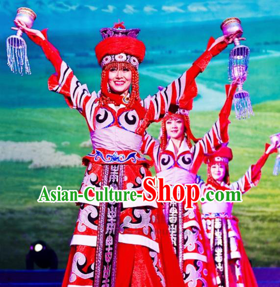 Chinese Traditional Mongolian Ethnic Costumes Stage Performance Minority Nationality Dance Dress for Women