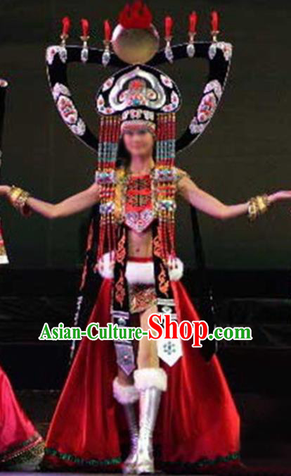 Chinese Traditional Ethnic Costumes Stage Performance Mongolian Minority Nationality Dance Dress for Women