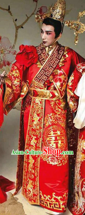 Chinese Traditional Wedding Embroidered Robe Ancient Tang Dynasty Emperor Costumes for Men