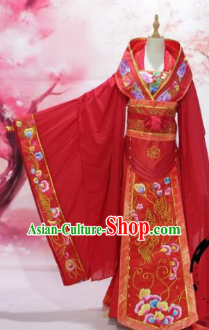 Chinese Traditional Embroidered Wedding Costume Ancient Tang Dynasty Imperial Consort Red Hanfu Dress for Women