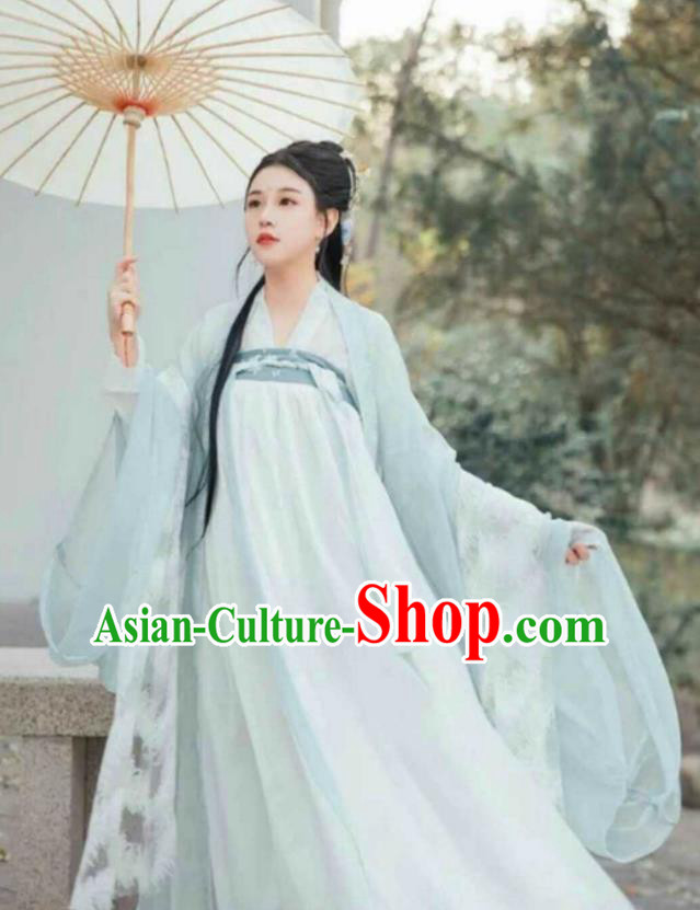 Chinese Traditional Green Hanfu Dress Ancient Tang Dynasty Princess Embroidered Costumes for Women