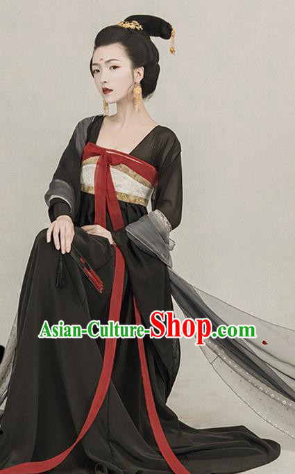 Traditional Chinese Ancient Tang Dynasty Imperial Concubine Black Costumes for Women