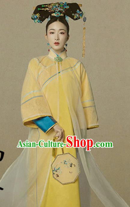 Traditional Chinese Qing Dynasty Palace Lady Costumes Ancient Manchu Imperial Consort Dress and Headpiece for Women