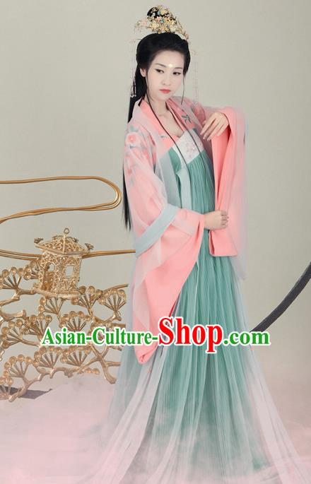 Traditional Chinese Tang Dynasty Princess Costumes Ancient Fairy Dress and Headpiece for Women