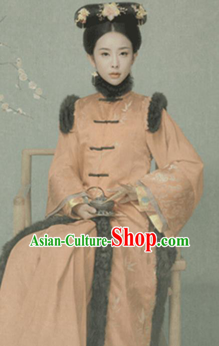 Traditional Chinese Qing Dynasty Manchu Princess Costumes Ancient Imperial Consort Dress and Headpiece for Women