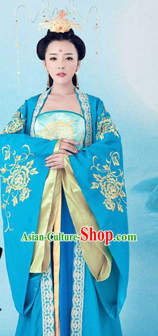 Traditional Chinese Ancient Tang Dynasty Queen Costumes and Headpiece Complete Set for Women