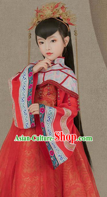 Traditional Chinese Ancient Princess Costumes and Headpiece Complete Set for Kids