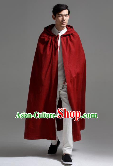Chinese Traditional Ancient Swordsman Costumes Red Cloak for Men