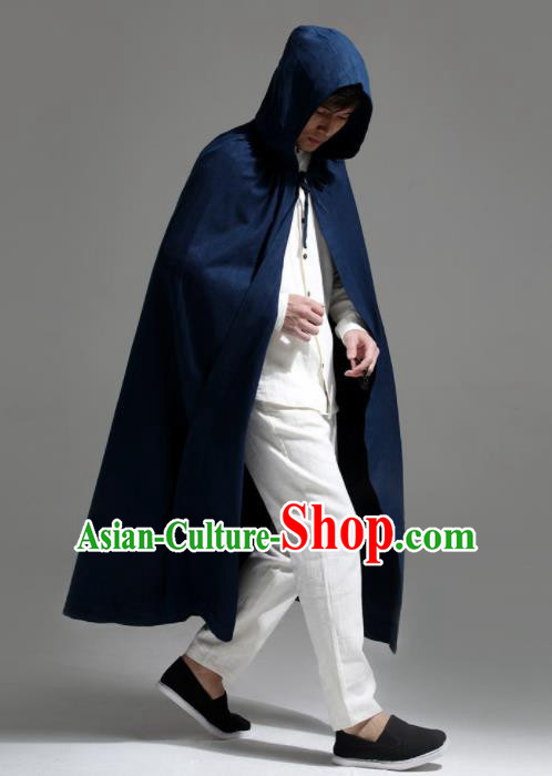 Chinese Traditional Ancient Swordsman Costumes Navy Cloak for Men