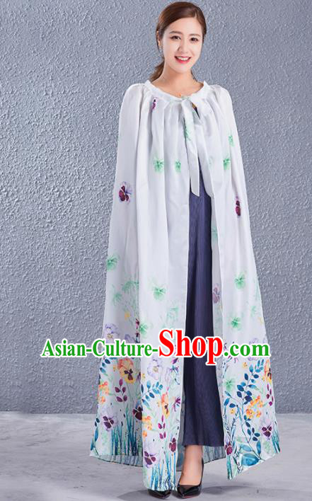 Traditional Chinese Ancient Costumes Hanfu Printing Grey Cloak for Women