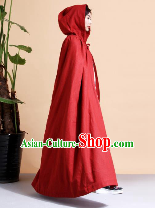 Chinese Traditional Costumes Ancient Hanfu Red Long Cloak for Women