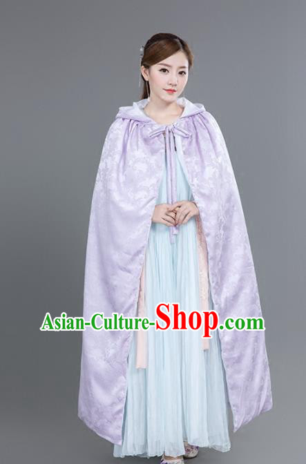 Chinese Traditional Costumes Ancient Princess Hanfu Purple Satin Cloak for Women