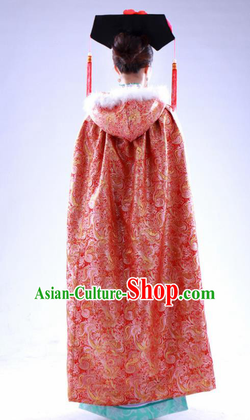 Chinese Traditional Costumes Ancient Qing Dynasty Princess Hanfu Red Brocade Cloak for Women