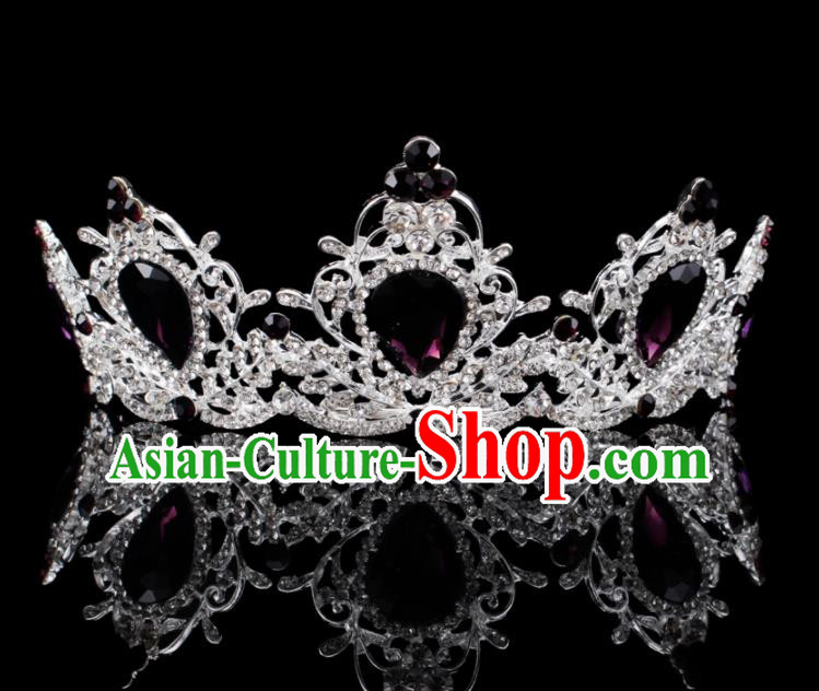 Baroque Style Bride Hair Accessories Queen Retro Purple Crystal Argent Royal Crown for Women