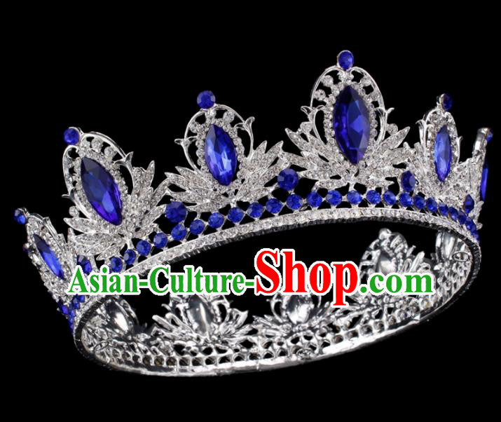 Baroque Style Bride Hair Accessories Princess Retro Blue Crystal Royal Crown for Women