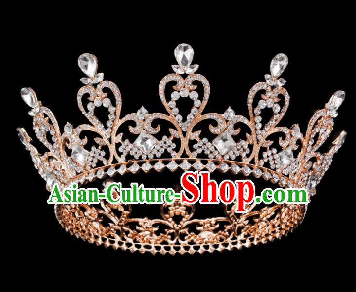 Baroque Wind Hair Accessories Princess Retro Crystal Golden Royal Crown for Women