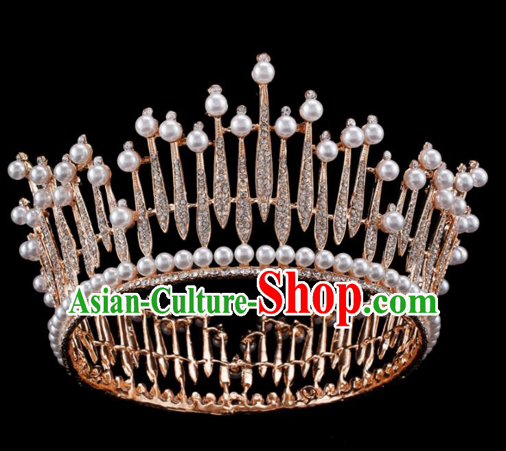 Baroque Wind Hair Accessories Bride Retro Golden Crystal Pearls Royal Crown for Women