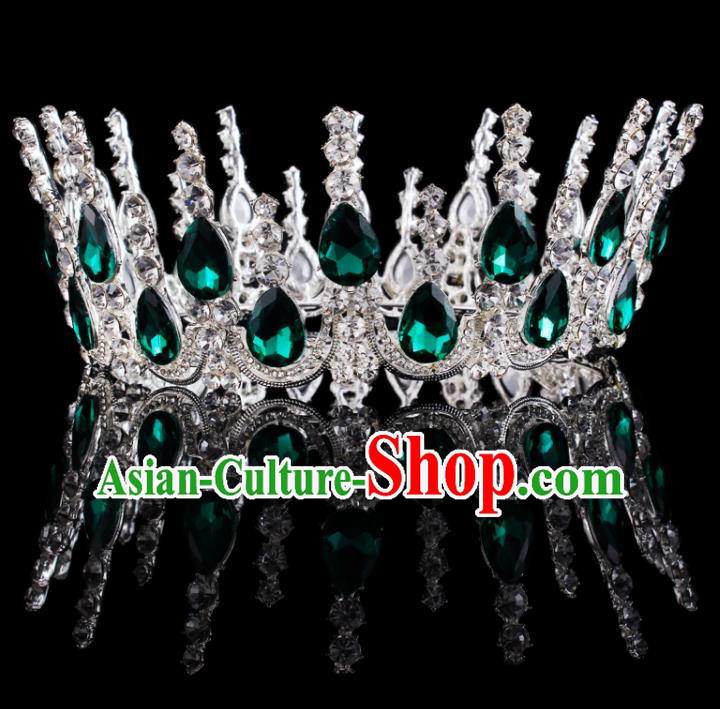 Baroque Wind Retro Hair Accessories Bride Green Rhinestone Round Royal Crown for Women
