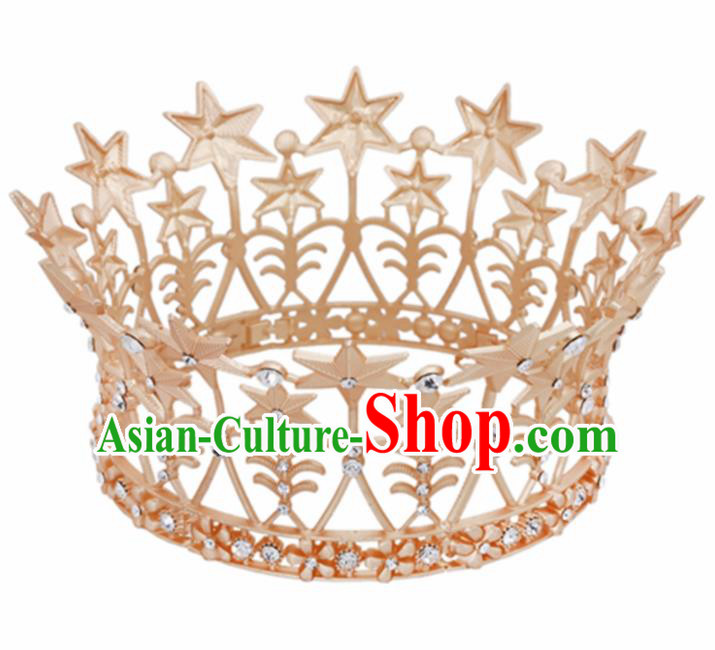 Baroque Wind Retro Hair Accessories Bride Round Golden Royal Crown for Women