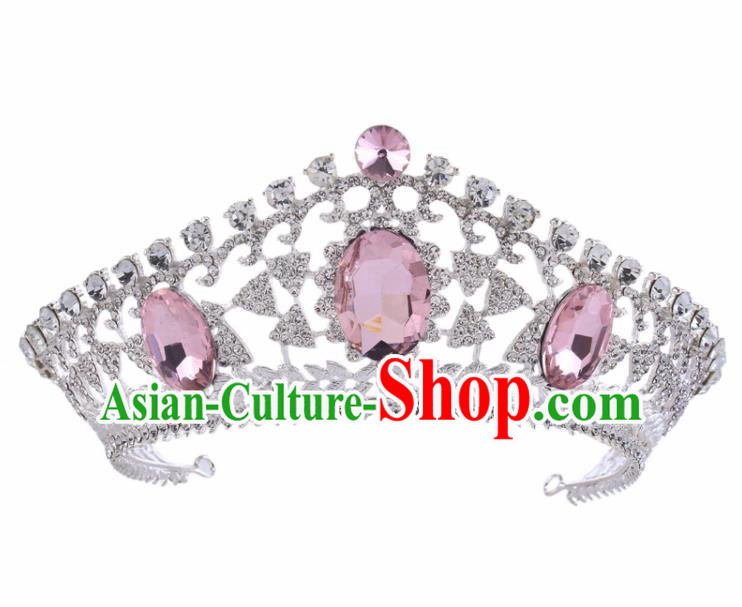 Top Grade Baroque Bride Retro Hair Accessories Princess Pink Crystal Royal Crown for Women