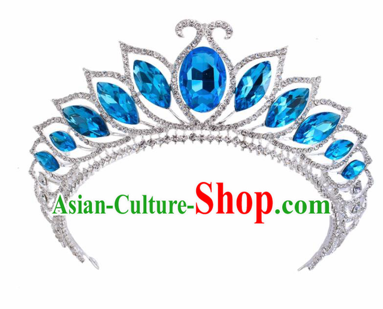 Top Grade Baroque Princess Retro Hair Accessories Bride Blue Crystal Royal Crown for Women