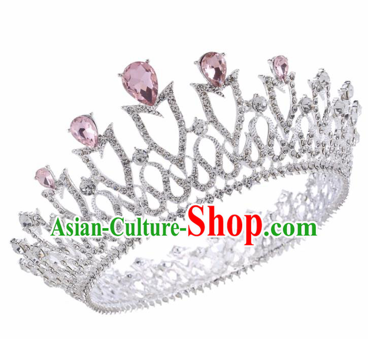 Top Grade Baroque Retro Wedding Hair Accessories Bride Pink Crystal Royal Crown for Women