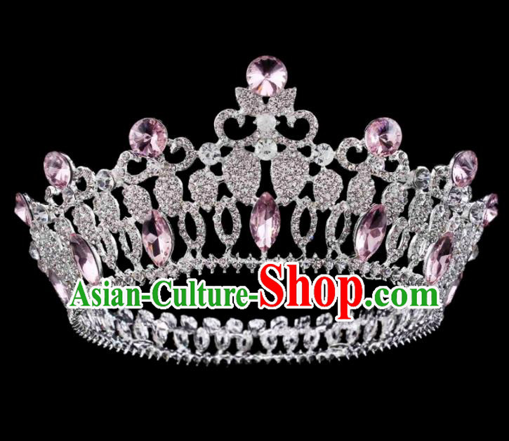 Baroque Wind Hair Accessories Bride Retro Pink Rhinestone Royal Crown for Women