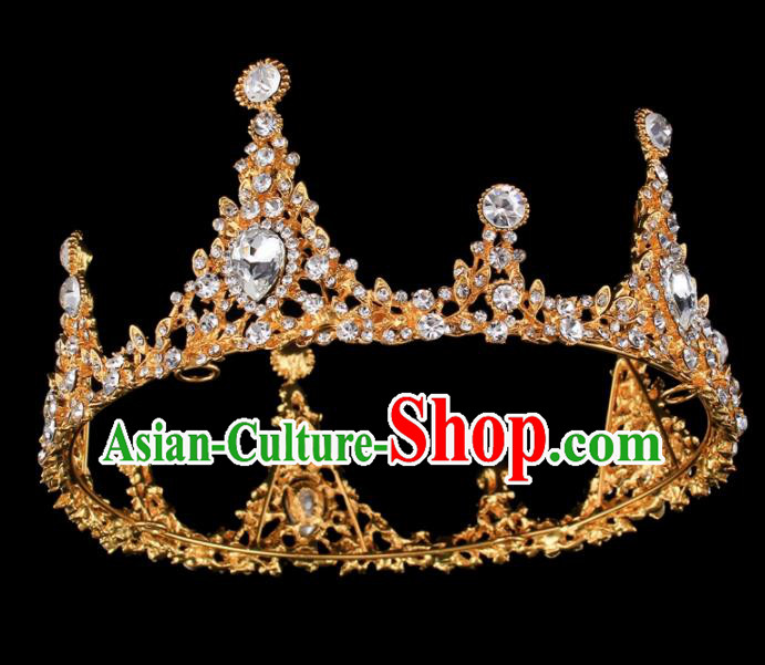 Top Grade Baroque Retro Golden Royal Crown Bride Crystal Wedding Hair Accessories for Women